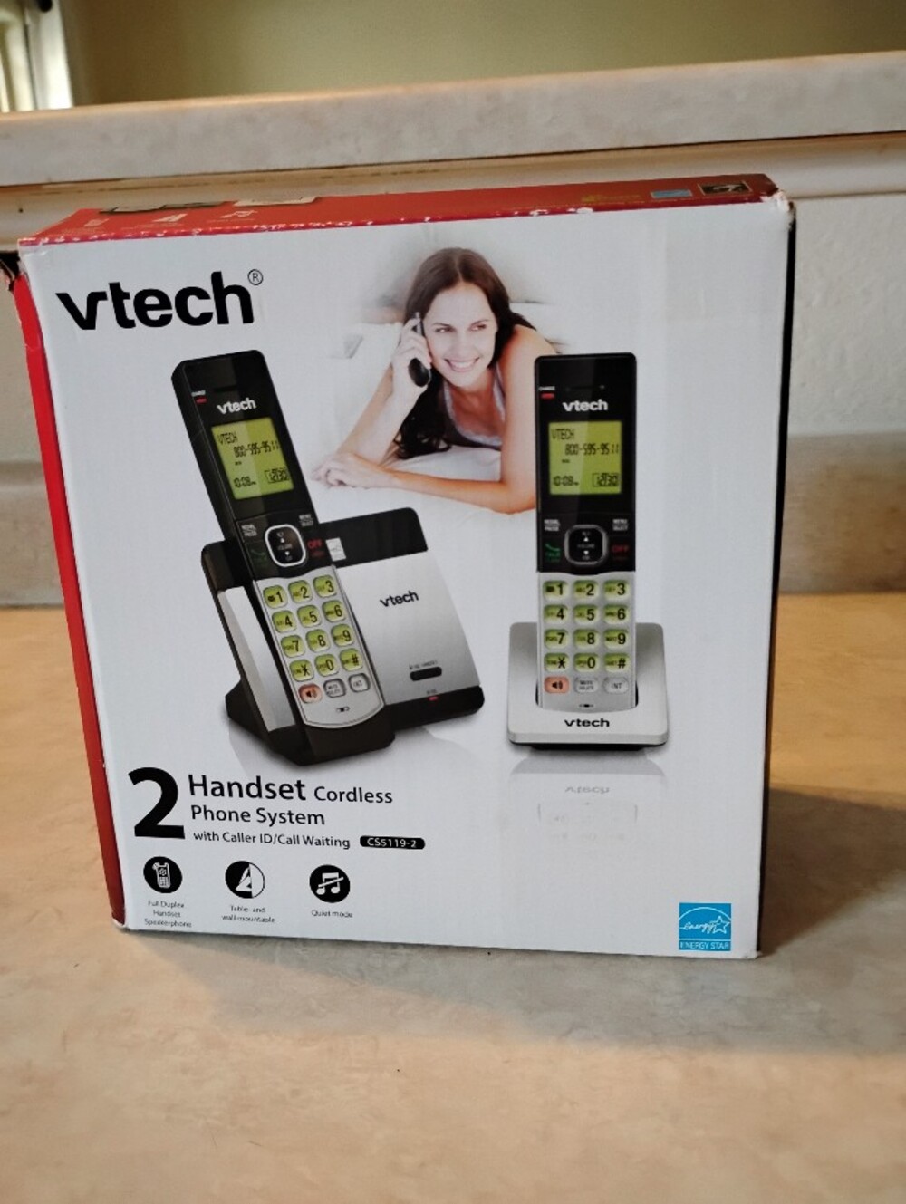VTech 2-Handset Cordless Home Phone System - Silver and Black